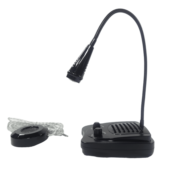 intercomunicador ventanilla negro, comunicación sin interrupciones, sonido claro, dispositivo profesional, intercomunicador para atención al cliente