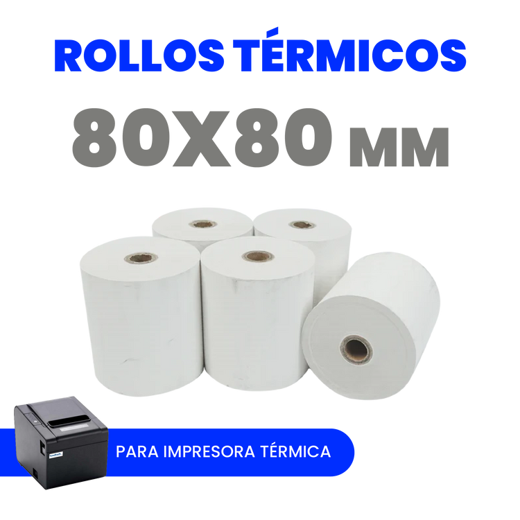 Caja con 50 rollos térmicos 80x80 de alta calidad. Impresión nítida y duradera para POS, boletas y facturación. Ideal para negocios de alto volumen