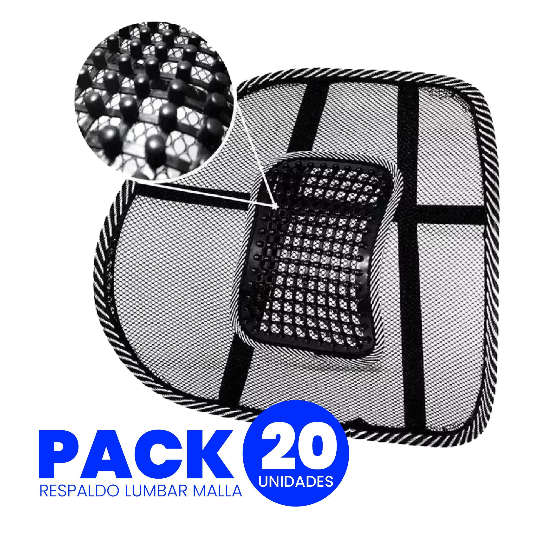respaldo lumbar de malla
pack respaldo lumbar 20 unidades
respaldo ergonómico para oficina
soporte lumbar para sillas de escritorio
respaldo para dolor de espalda en el trabajo
ergonomía para equipos de trabajo
accesorio ergonómico para silla
respaldo malla transpirable
silla con apoyo lumbar
mejorar postura en oficina
respaldo lumbar contra ciática y lumbago
ergonomía en el puesto de trabajo
respaldo lumbar cómodo y ventilado
respaldo ajustable para sillas de oficina
pack ergonómico para empresas y oficina