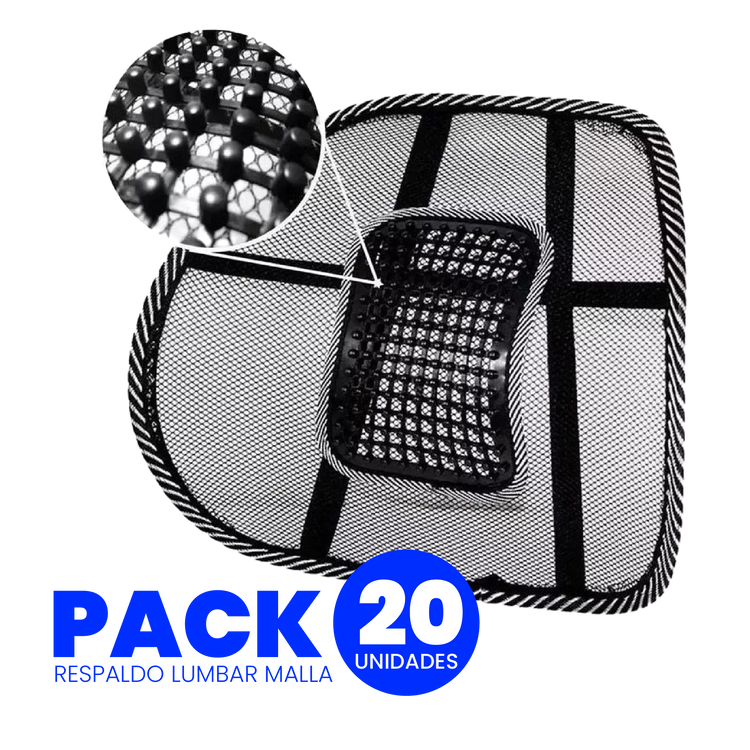 respaldo lumbar de malla
pack respaldo lumbar 20 unidades
respaldo ergonómico para oficina
soporte lumbar para sillas de escritorio
respaldo para dolor de espalda en el trabajo
ergonomía para equipos de trabajo
accesorio ergonómico para silla
respaldo malla transpirable
silla con apoyo lumbar
mejorar postura en oficina
respaldo lumbar contra ciática y lumbago
ergonomía en el puesto de trabajo
respaldo lumbar cómodo y ventilado
respaldo ajustable para sillas de oficina
pack ergonómico para empresas y oficina