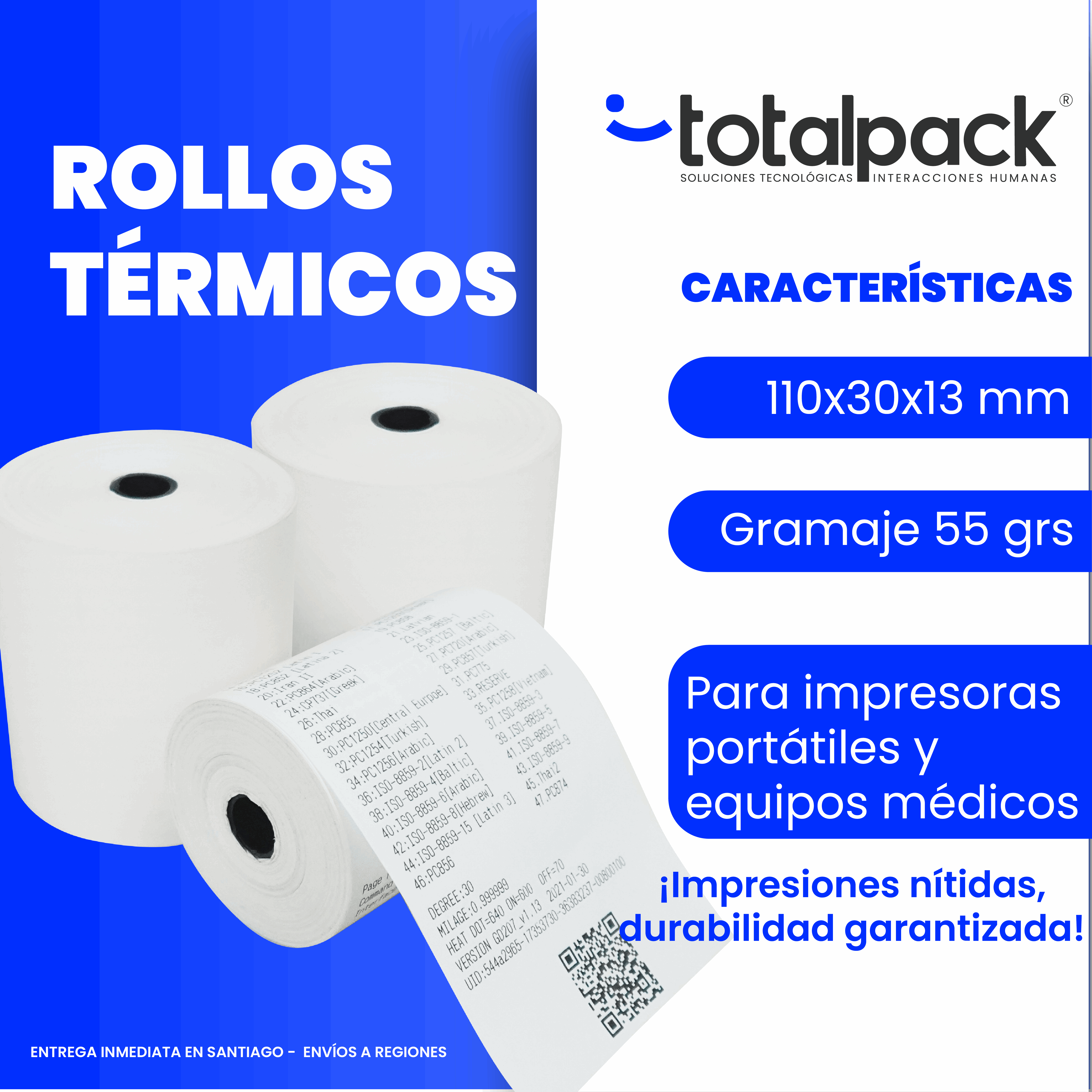 Rollo térmico 110x30x13 mm para impresión de tickets y etiquetas. Alta calidad, impresión clara y duradera. Pack desde 5 unidades, ideal para autoservicio y puntos de venta.